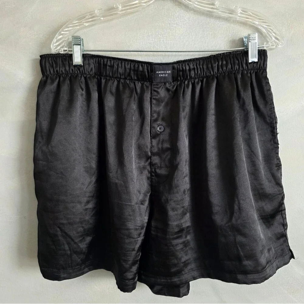 AEO Men's Black Solid Satin Pocket Boxer Short XL